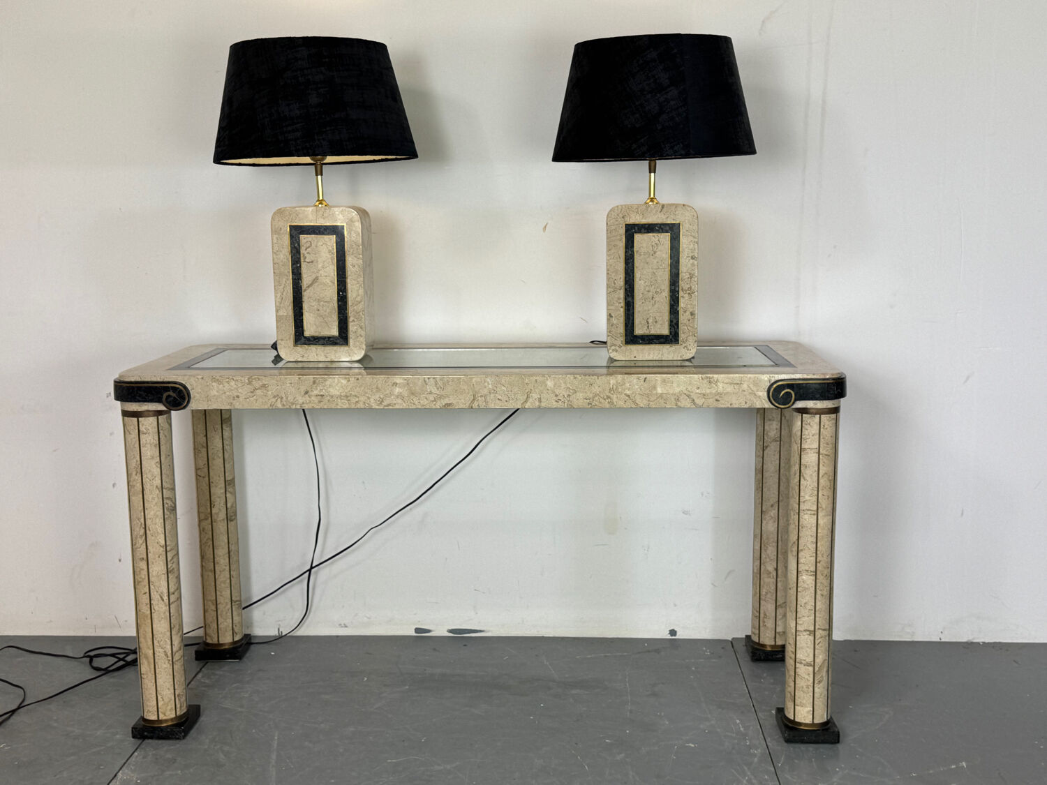 Console d'entrée vintage en travertin et laiton de style italien, années 1980