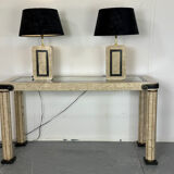 Console d'entrée vintage en travertin et laiton de style italien, années 1980