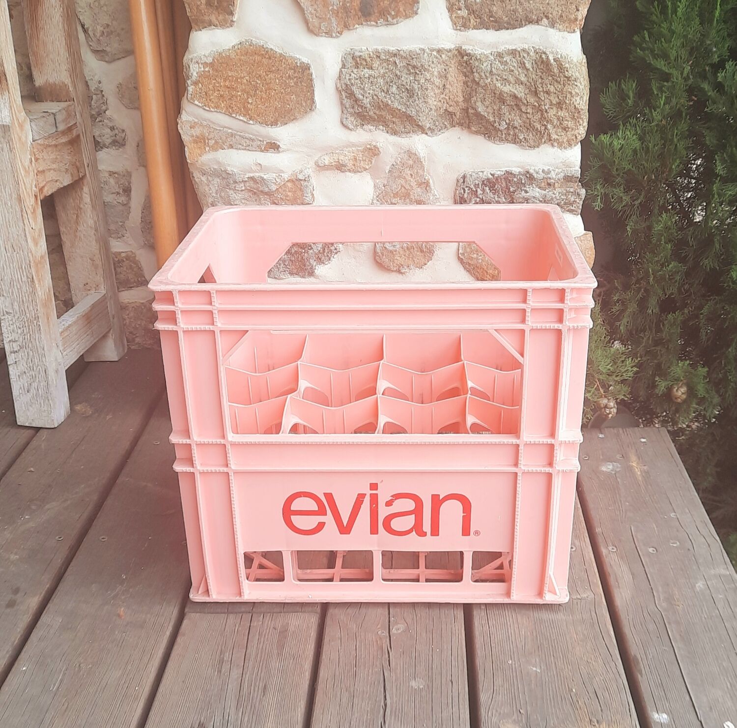 Evian bottle rack
