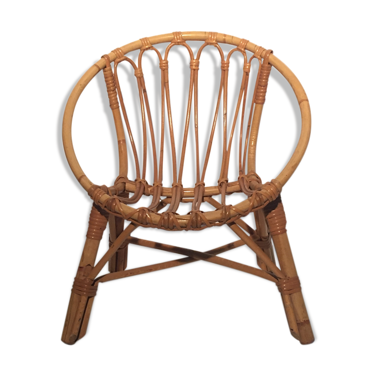 Vintage rattan basket armchair for children