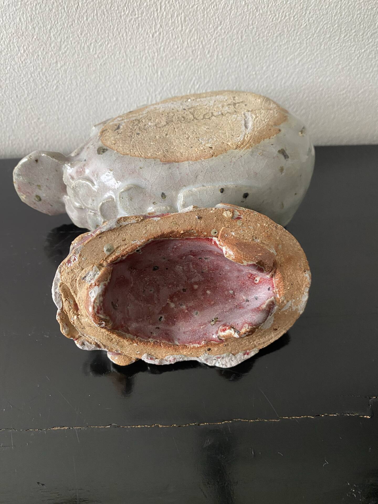 Small Rascasse box in glazed terracotta signed Rochehaut