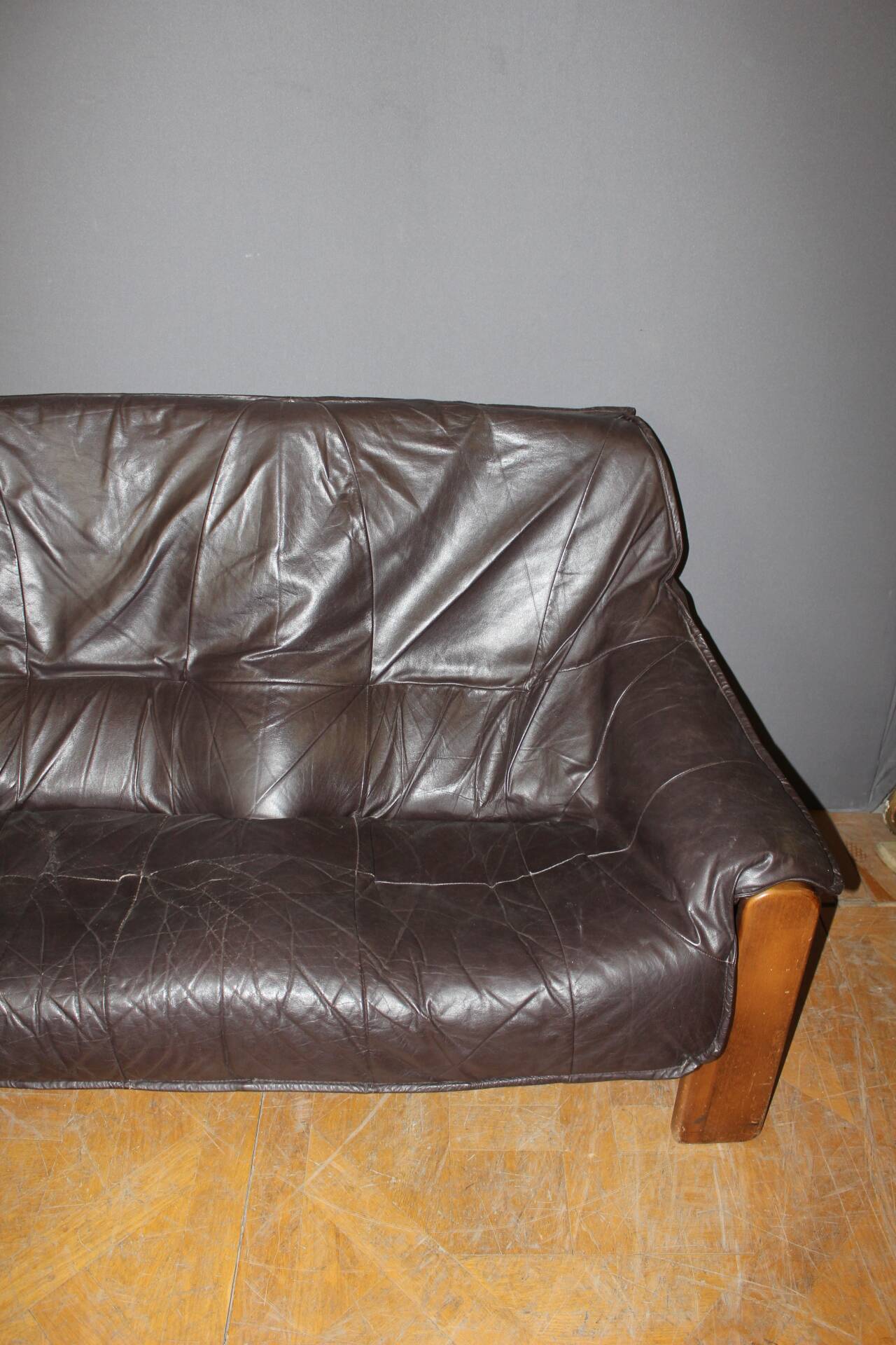 Brutalist Leather Sofa circa 1970