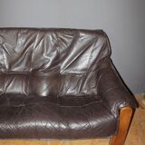 Brutalist Leather Sofa circa 1970