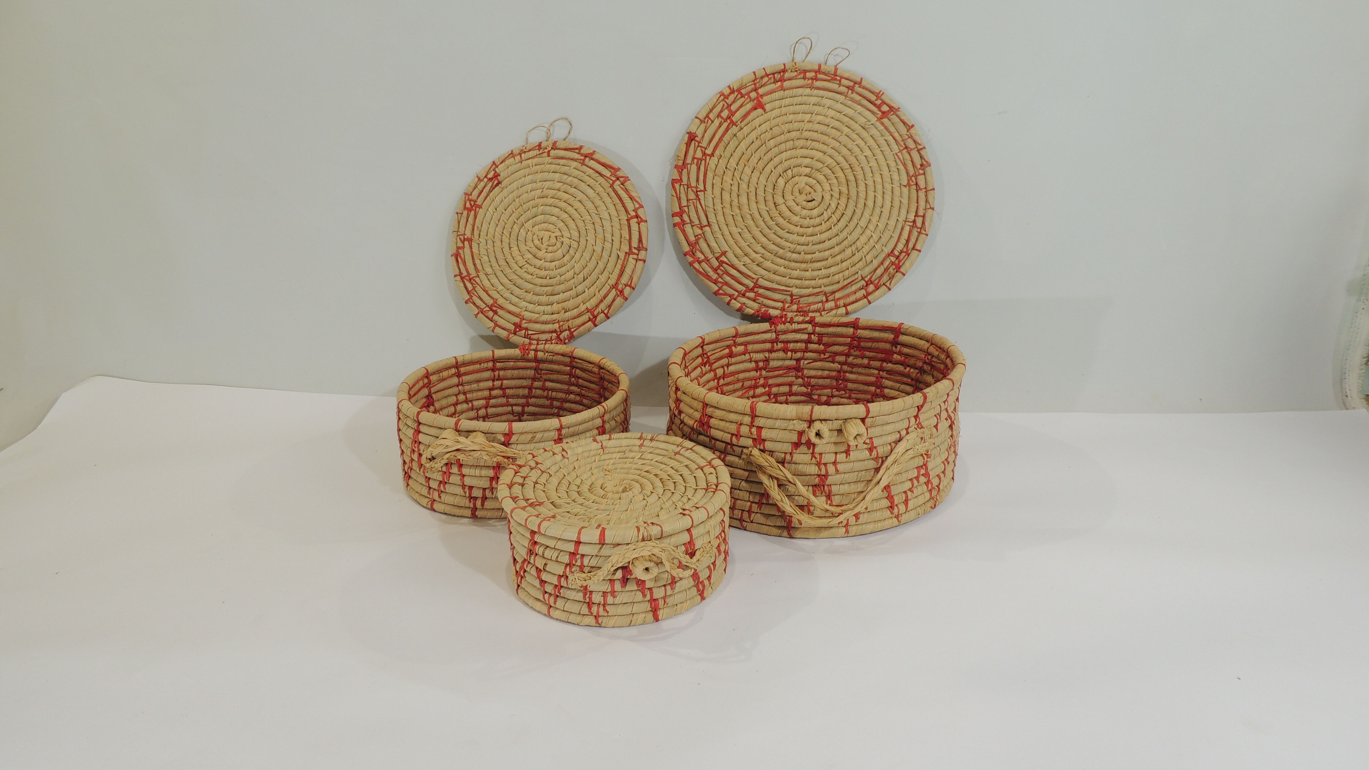 Set of three african raffia basket