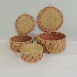 Set of three african raffia basket