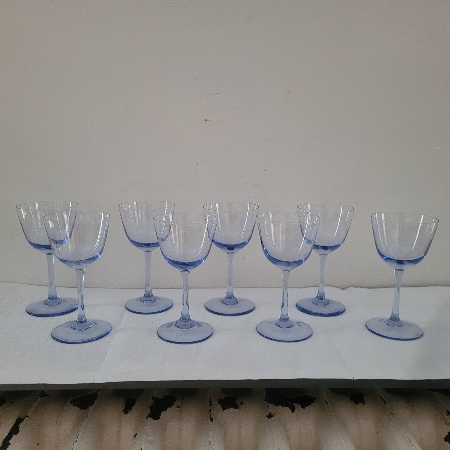 8 blue-tinted glass goblets – 1960s