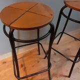 Pair of high stools Agne Stool - solid wood seat and steel legs