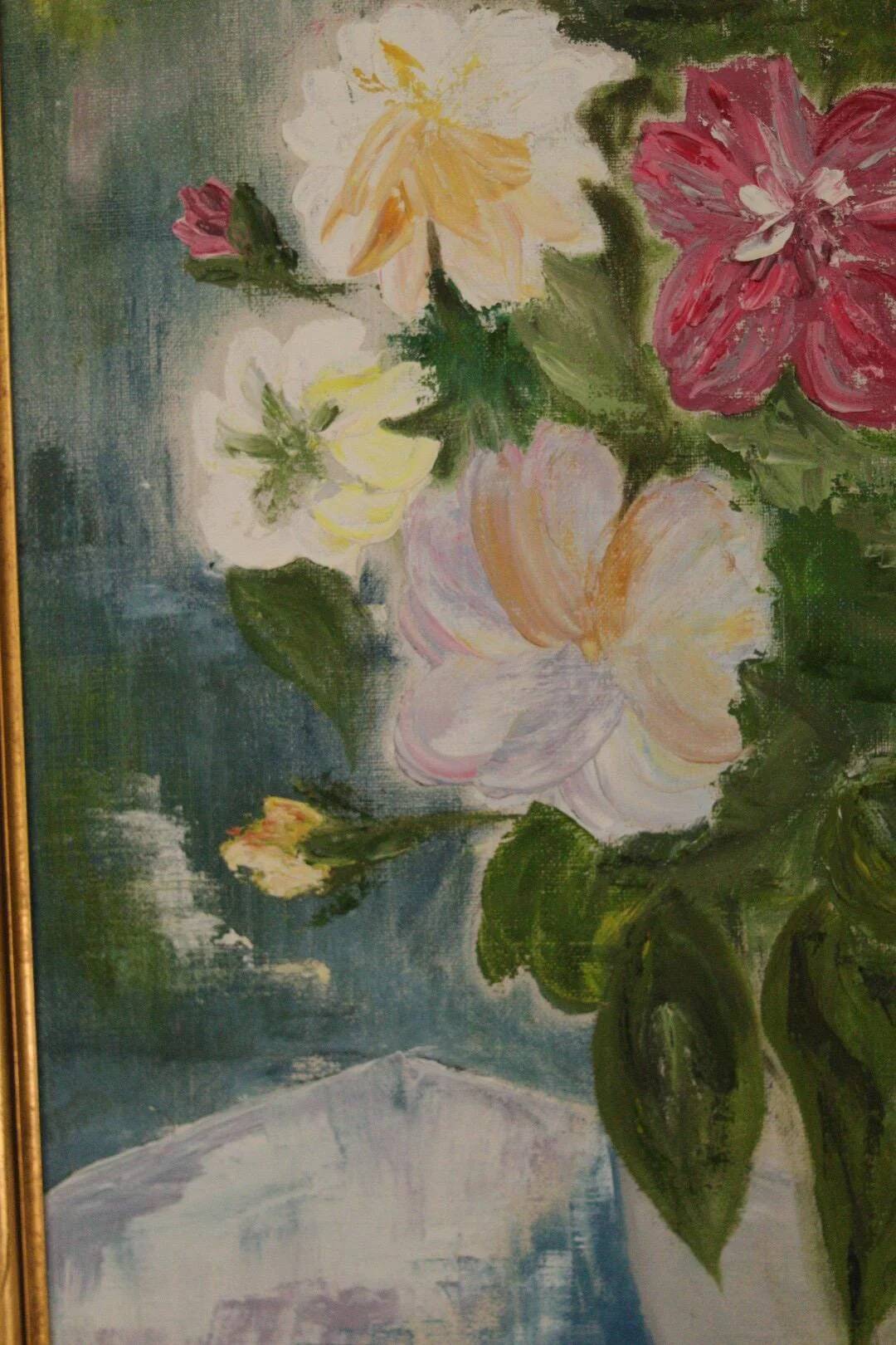 Original Oil on Canvas – “Large Bouquet” by JJ – Signed, Framed 65 × 77 cm