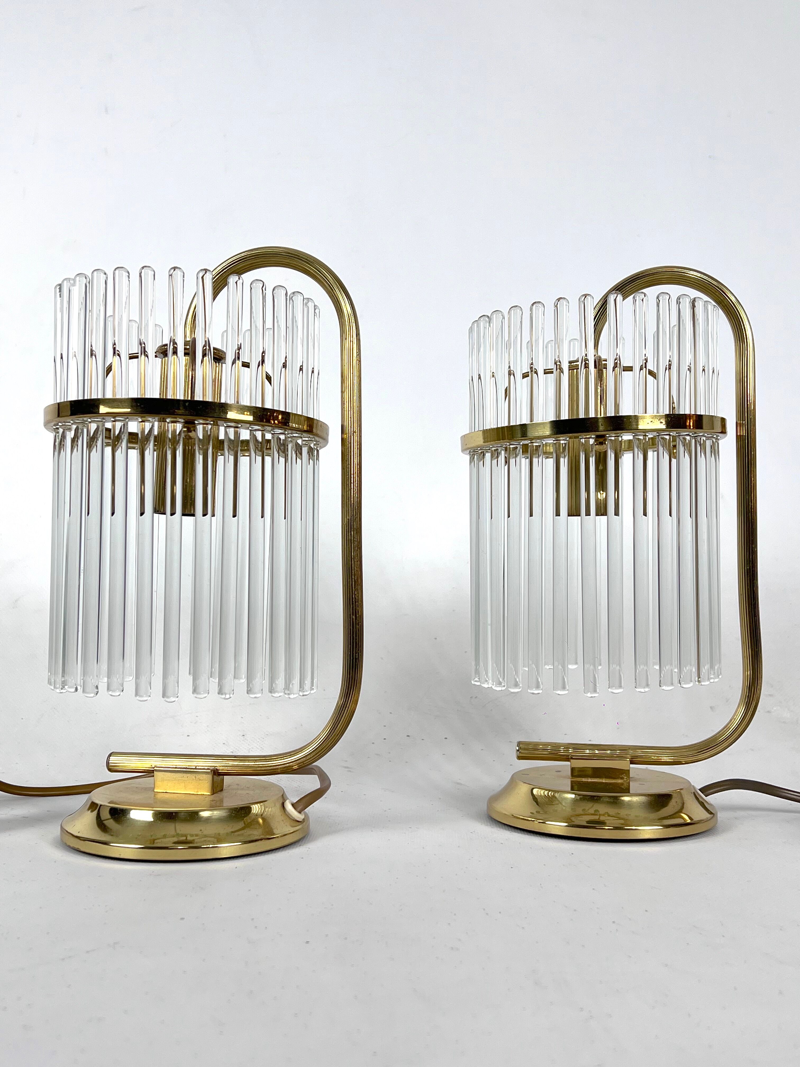 Vintage Italian pair of Signed brass table lamps by Sciolari. Italy 1970s