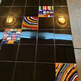 Dining table with metal base in X and painted ceramic tile cladding, 50s.