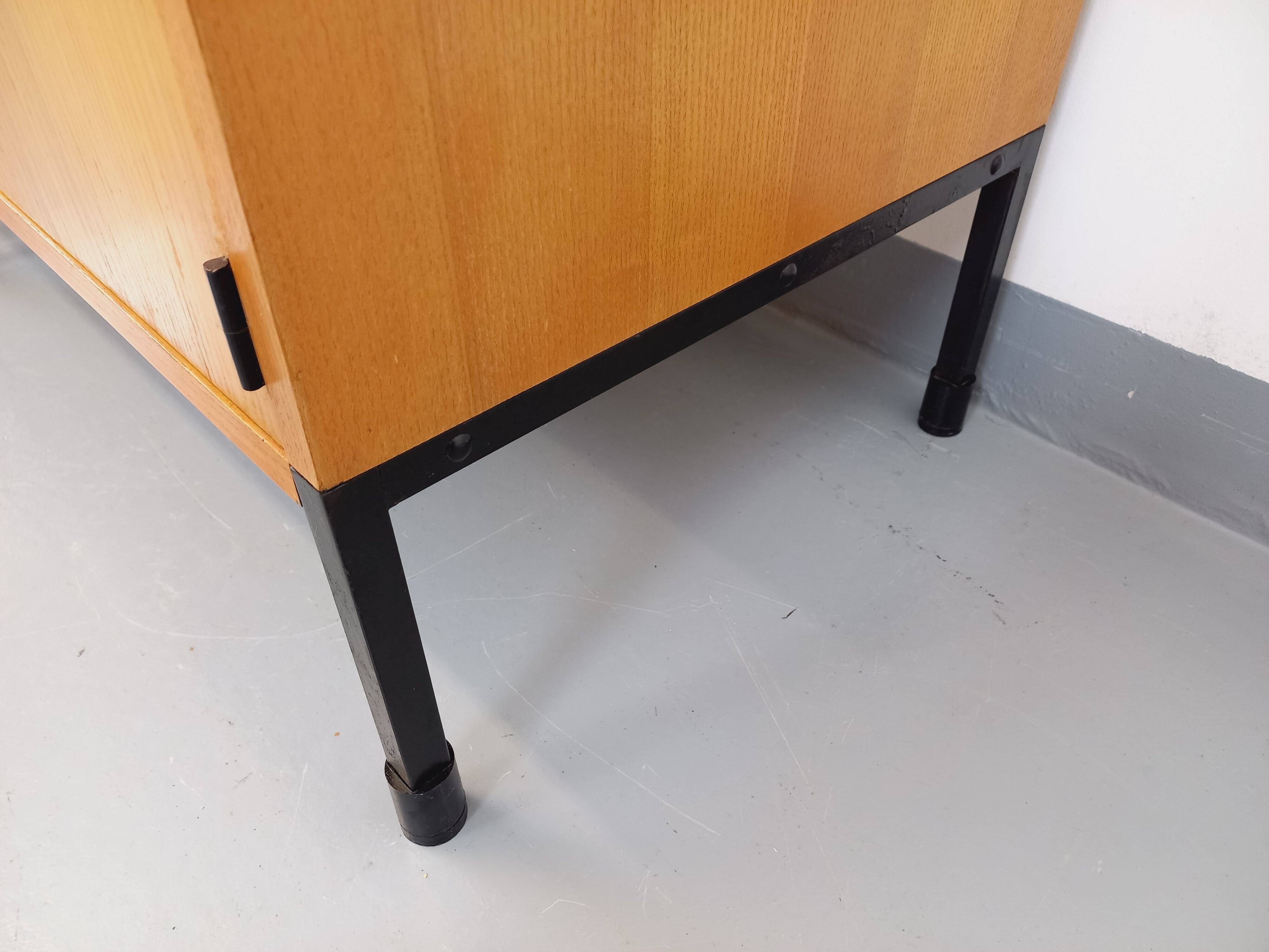 Vintage ARP Minvielle sideboard by Guariche Mortier Motte in light wood and black metal