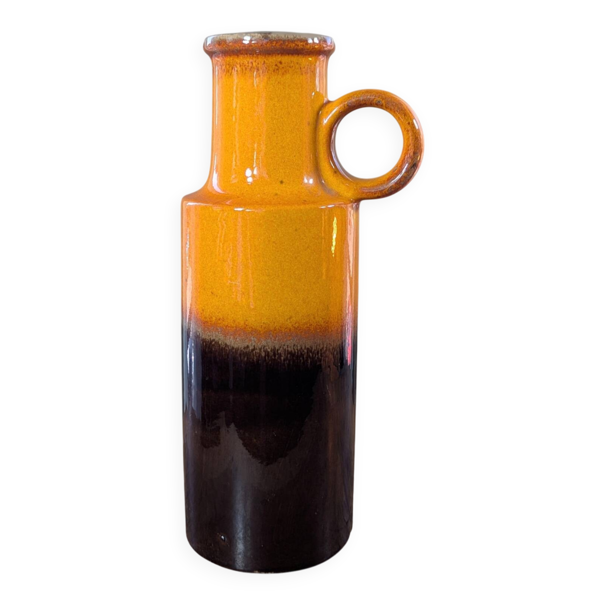 Vase West Germany vintage en céramique orange et marron