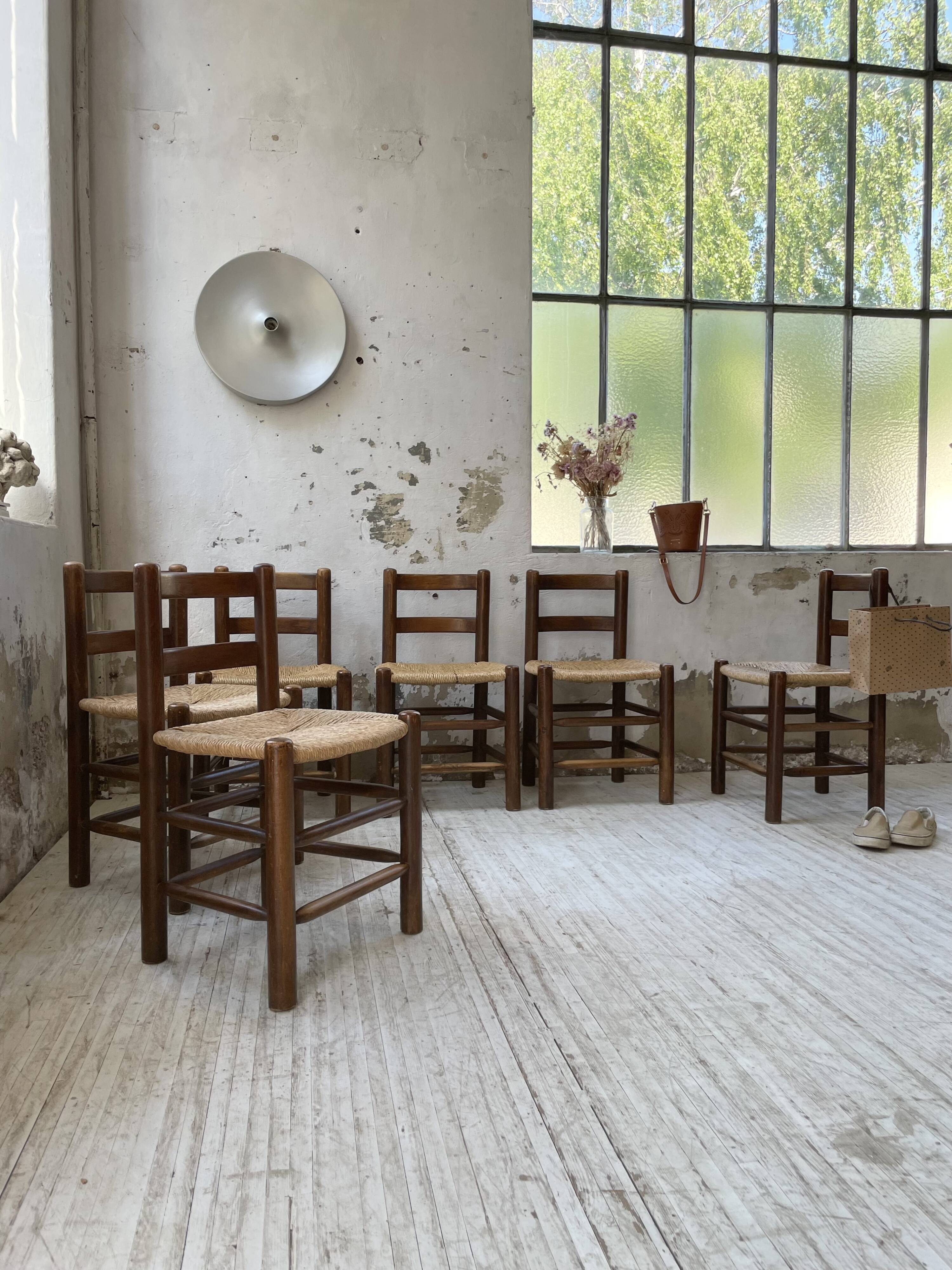 6 straw and oak chairs, mountain furniture