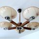Large Art Deco pendant light in wood and glass, 1930s