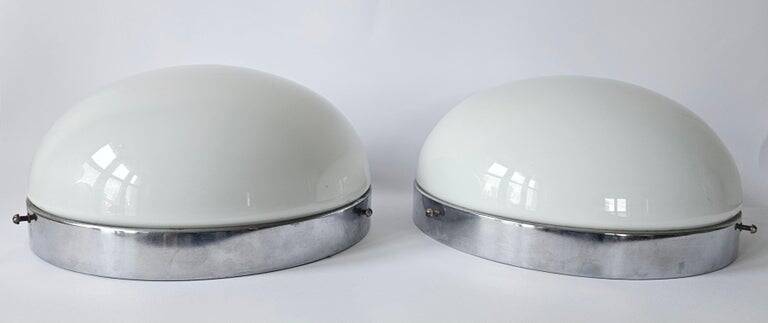 Set of Two Rare Chrome Bauhaus Flush Mount, Ceiling or Wall Lamps, 1930s