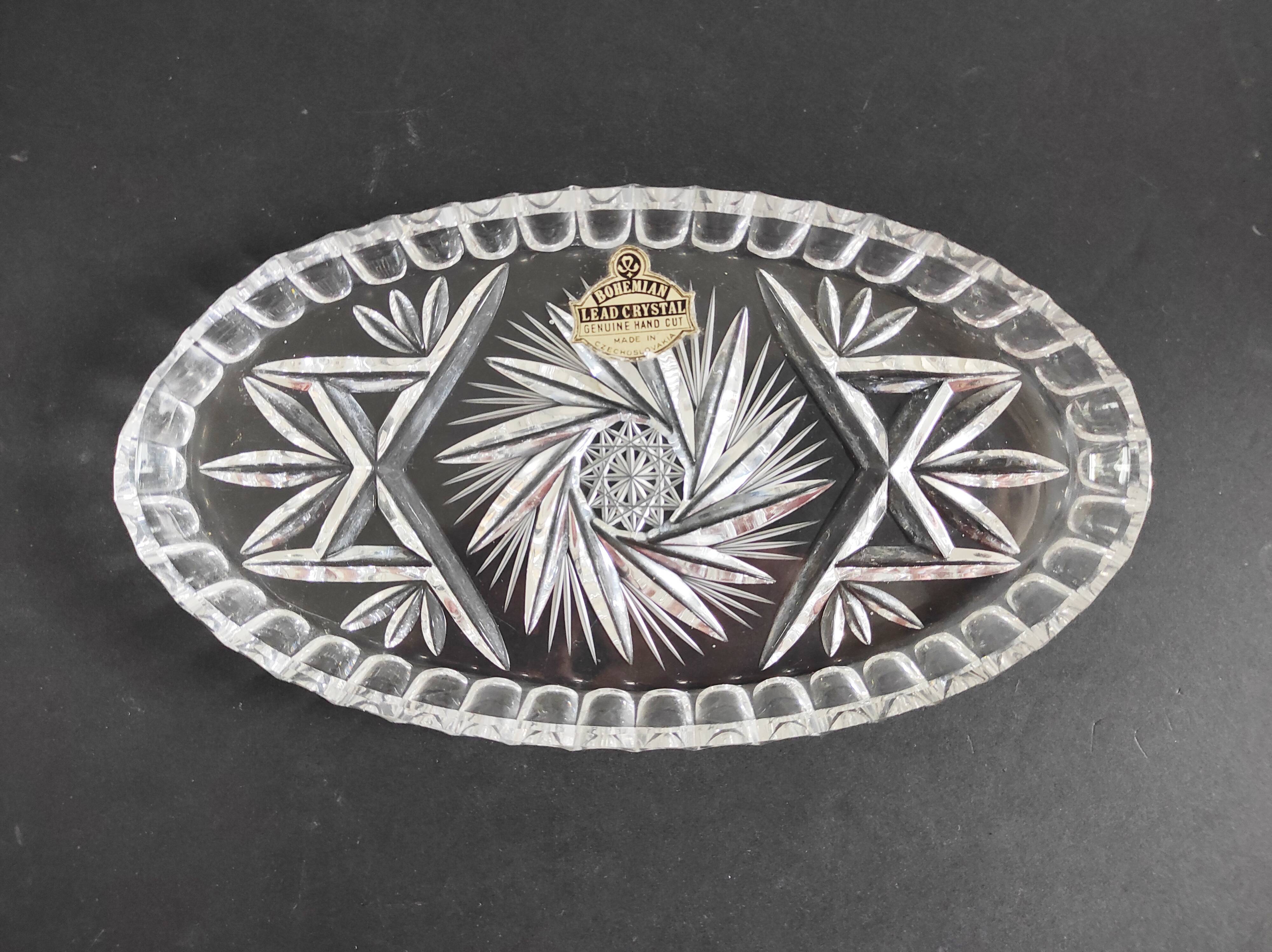 Bohemian crystal oval dish 22.5 x 12 cm