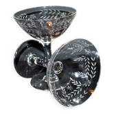 Set of 2 old champagne glasses engraved crystal wheel laurel garland 1900 H12cm