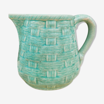Celadon blue pitcher by Digoin Sarreguemines
