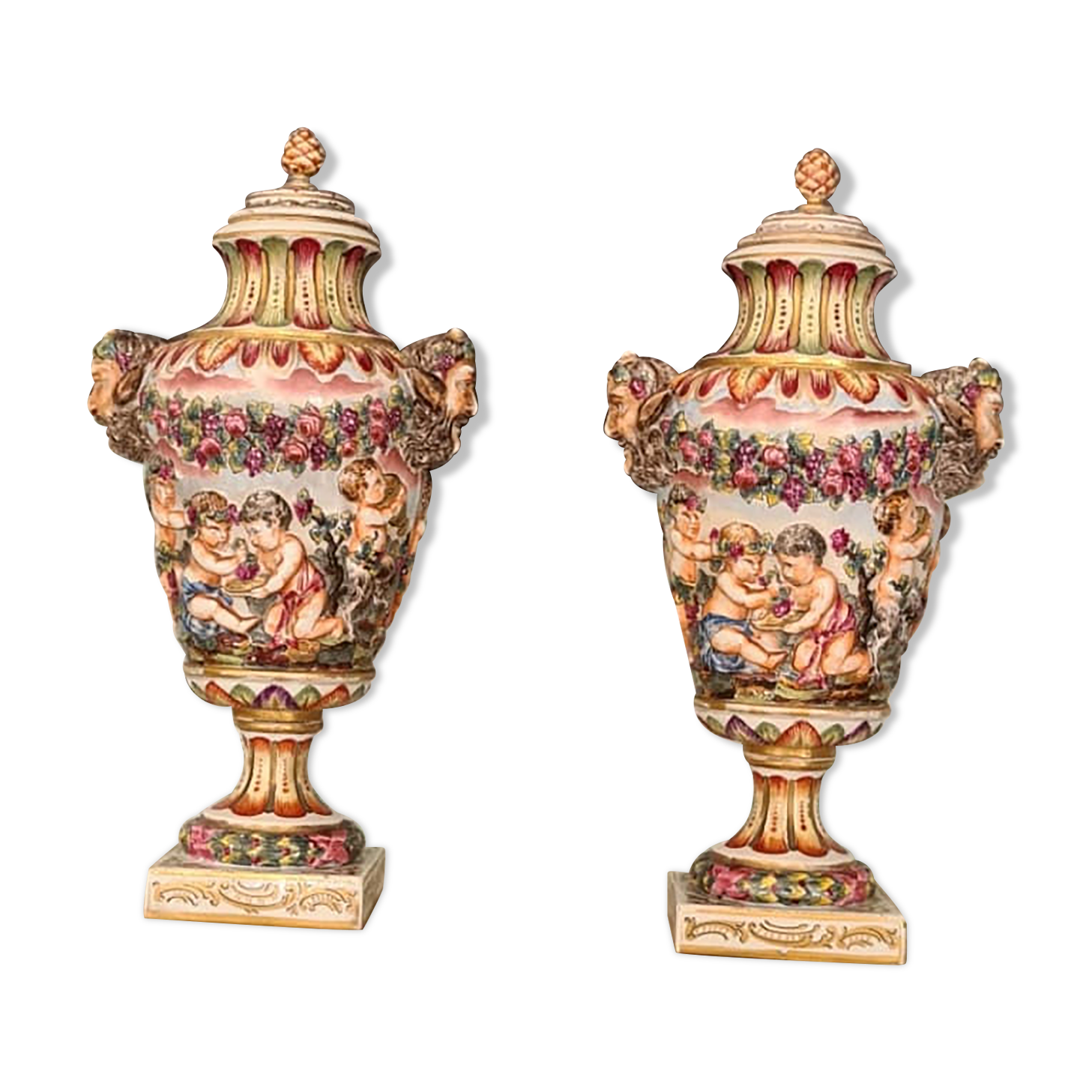 Pair of Capodimonte vases, second half of the 19th century