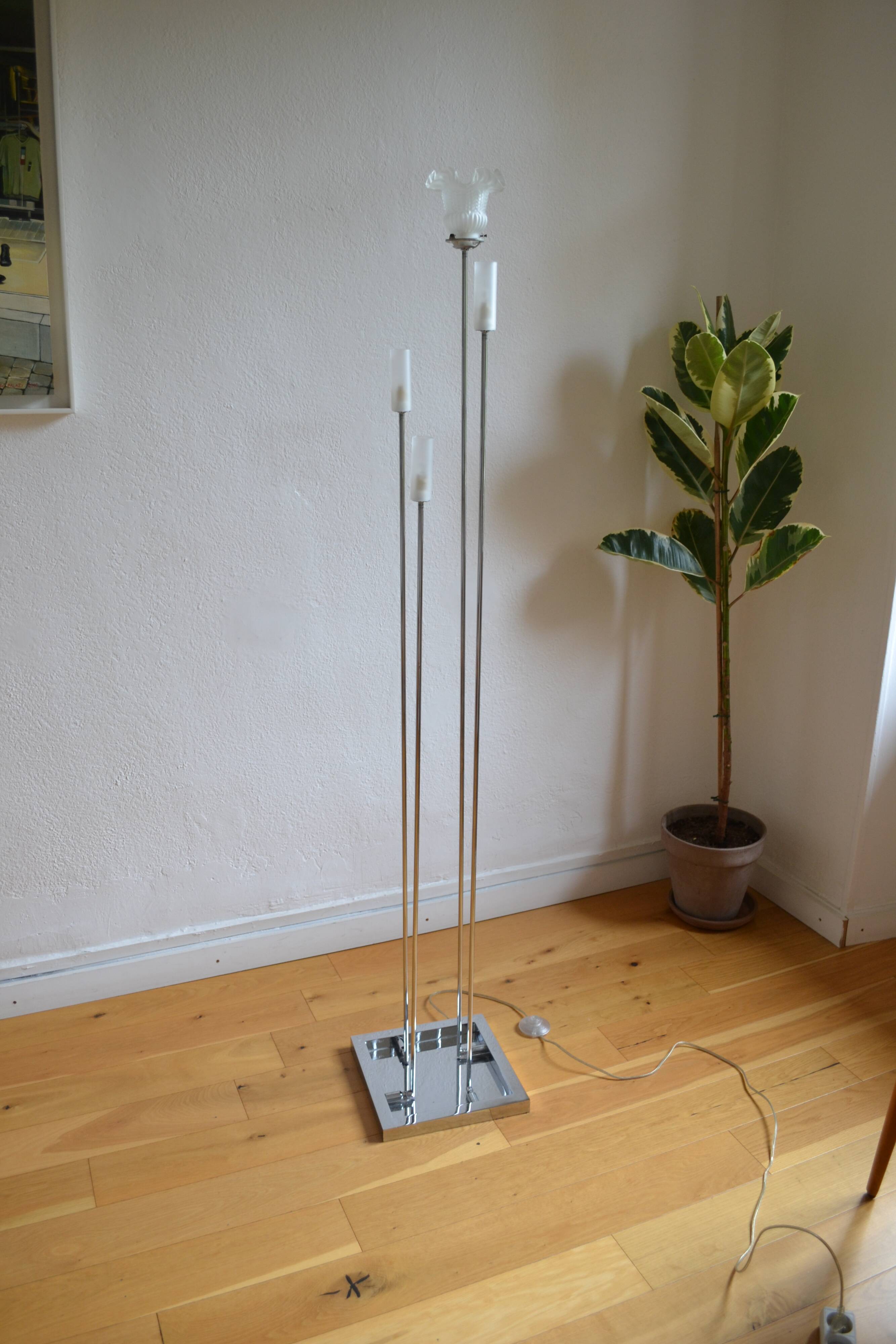 Modernist metal and glass floor lamp