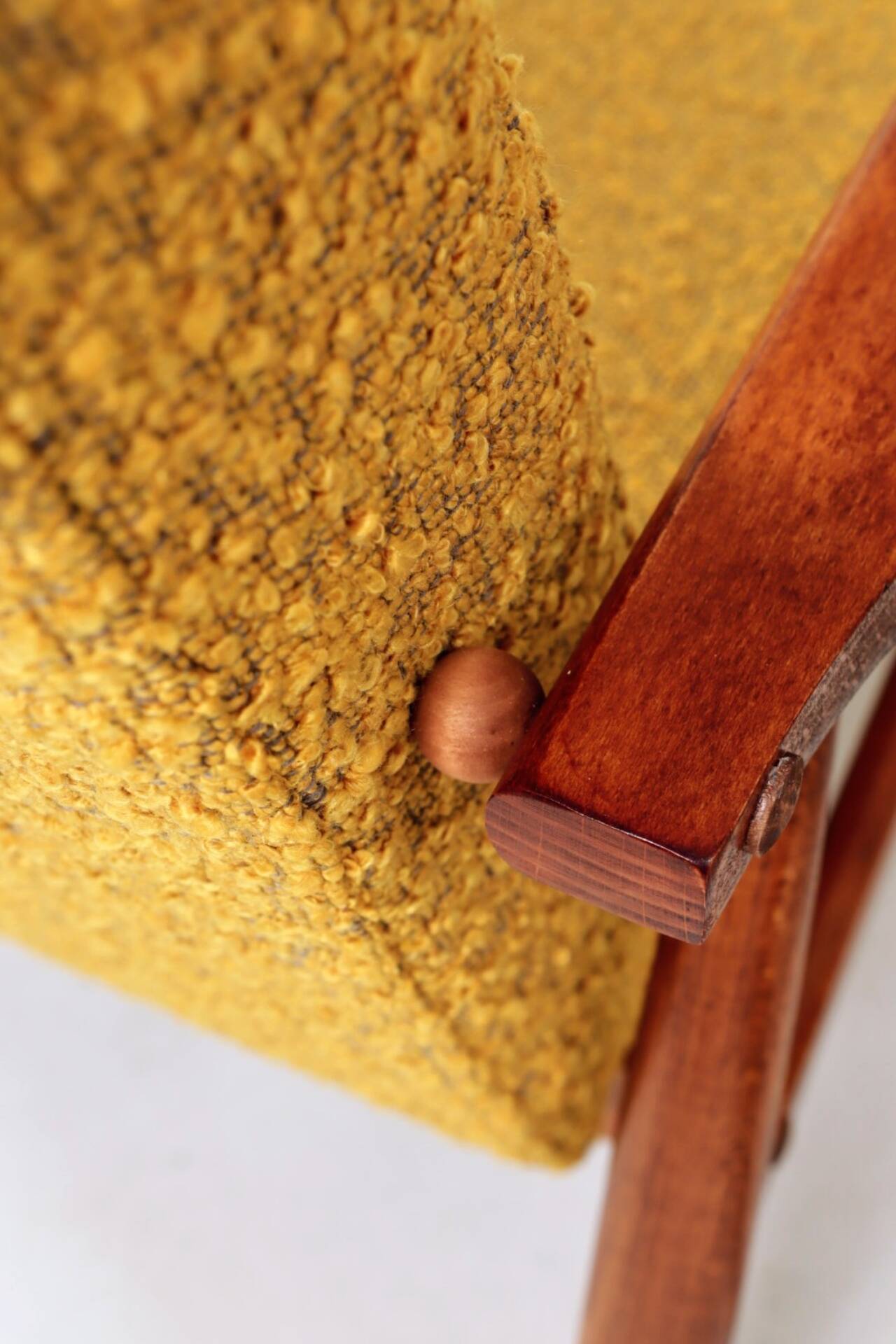 Pair of vintage boucle mustard armchairs H.Lis