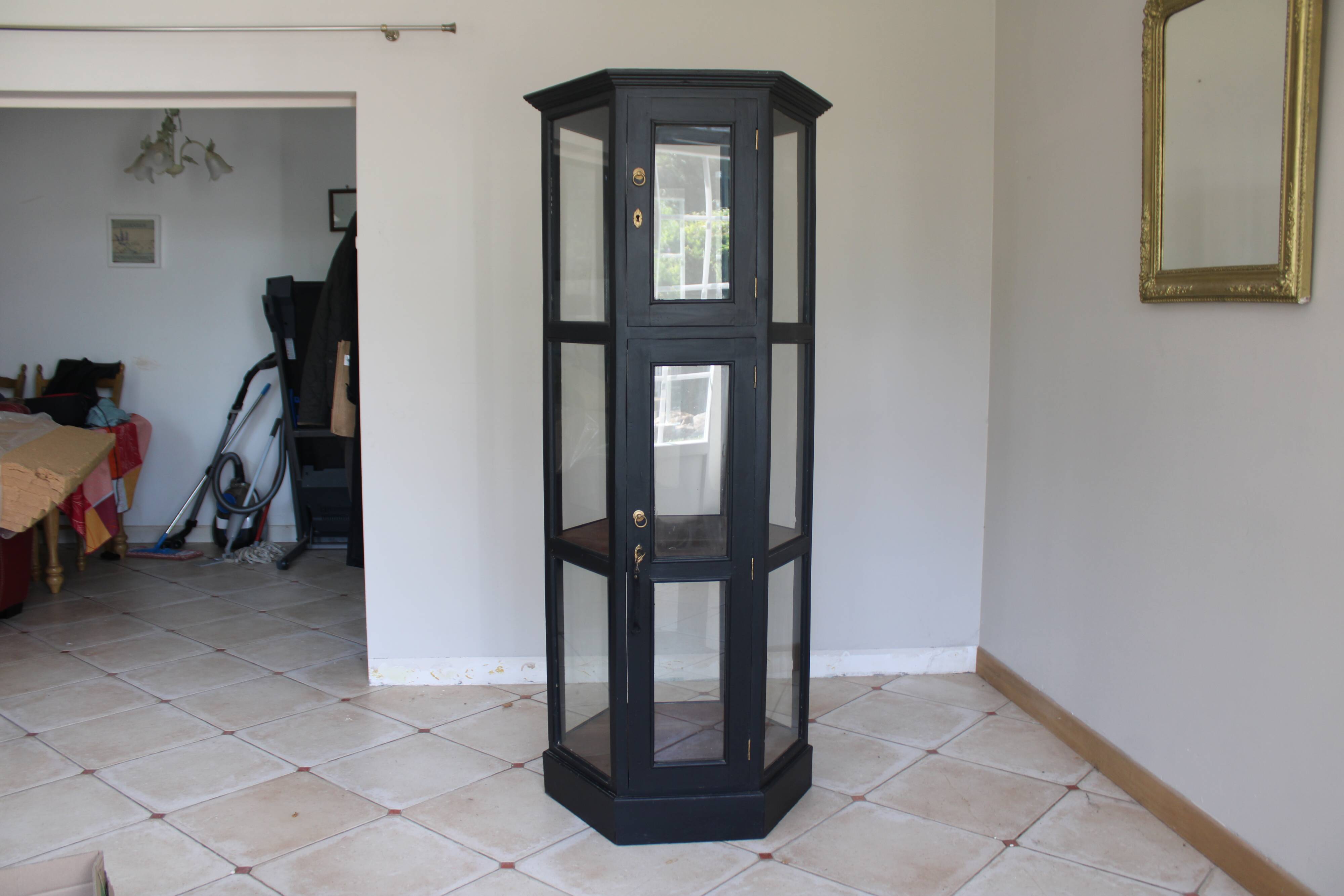 Antique black hexagonal display cabinet – 180 cm