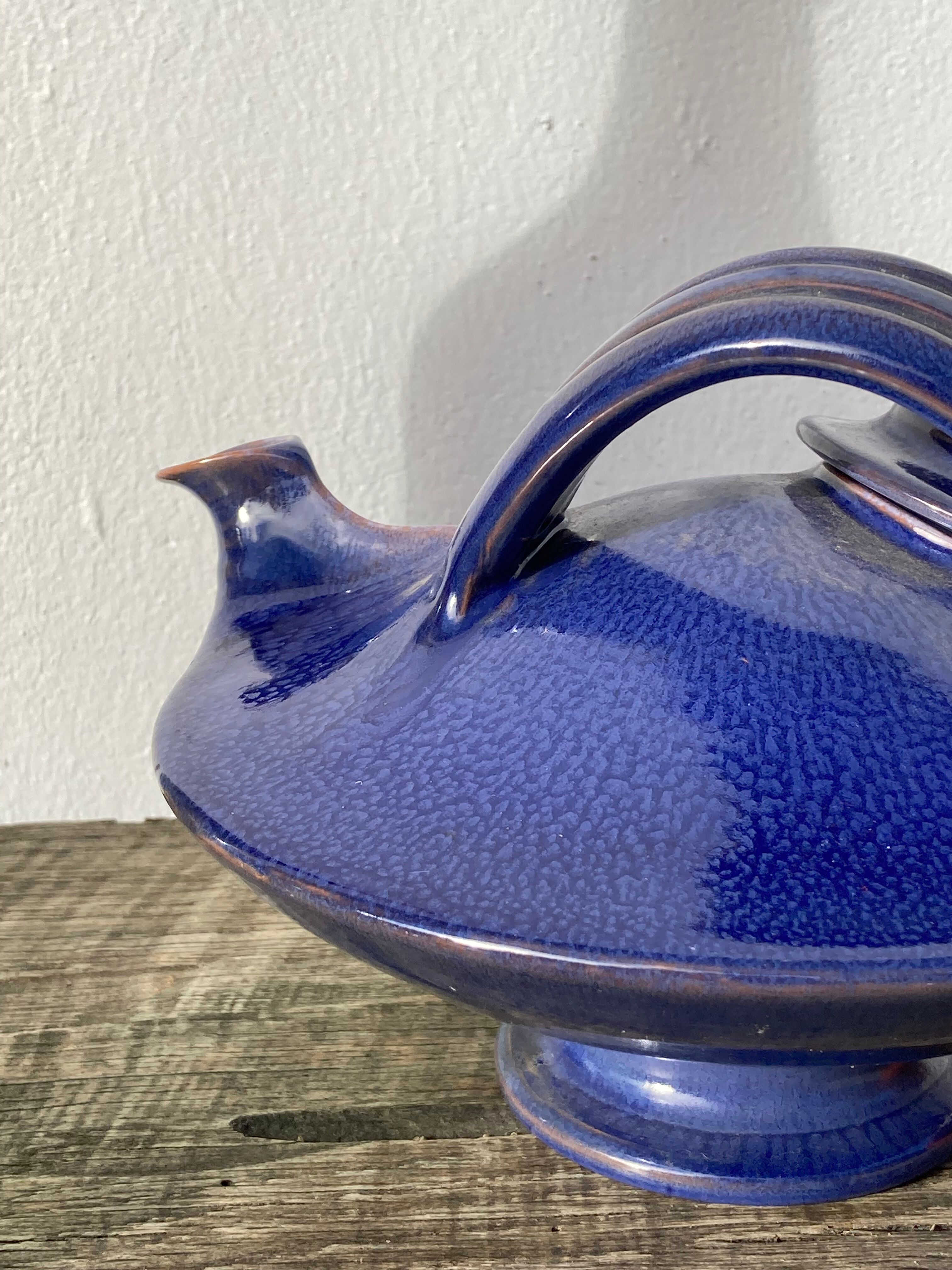 Organic teapot in blue ceramic