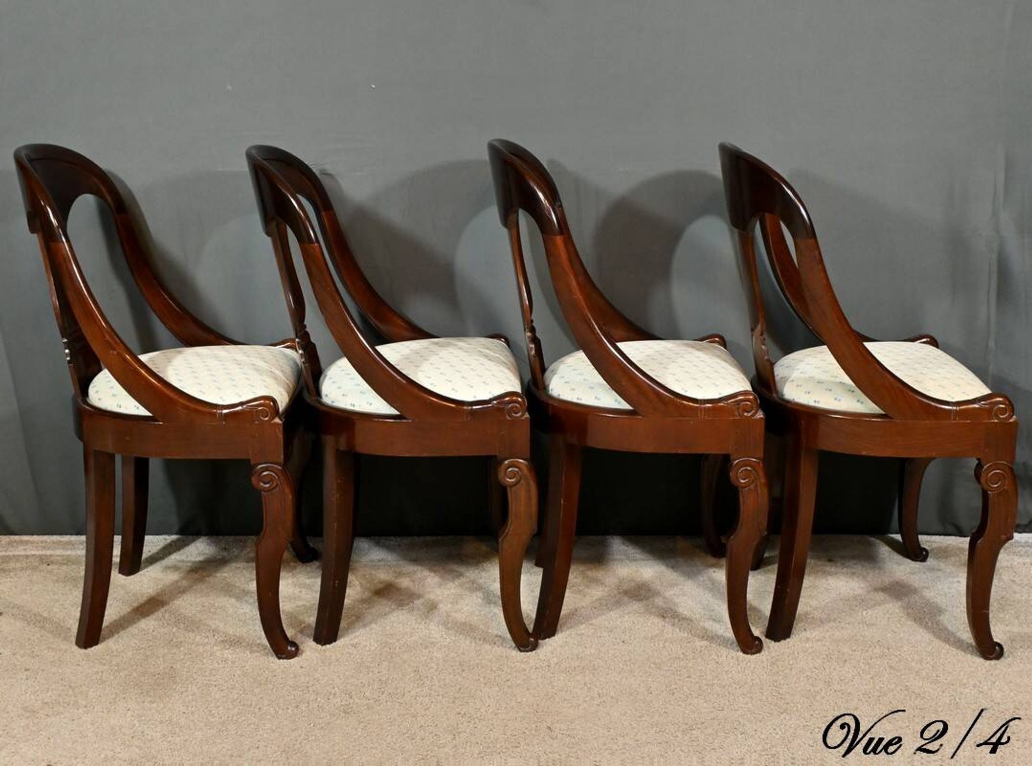 Set of 4 Gondola Chairs in Mahogany, Restoration period – Part 1, 19th century