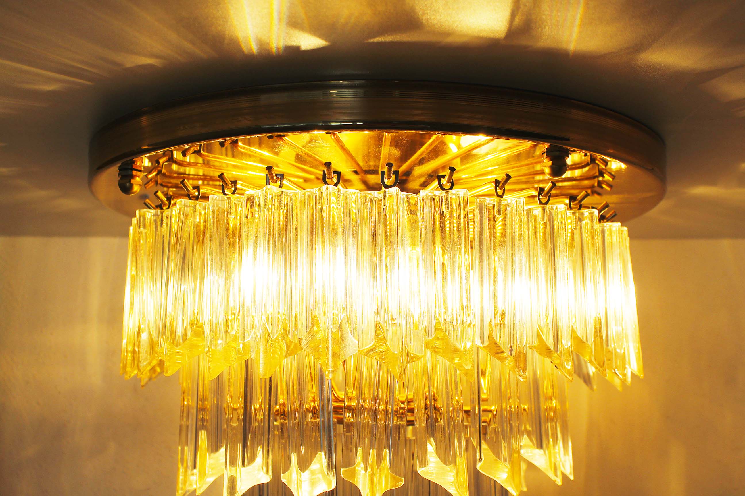 Incredible and large 'Triedri' flush mount light by Paolo Venini for Venini