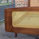 Lit simple SNA Roset en acajou et canne de nylon, 1960