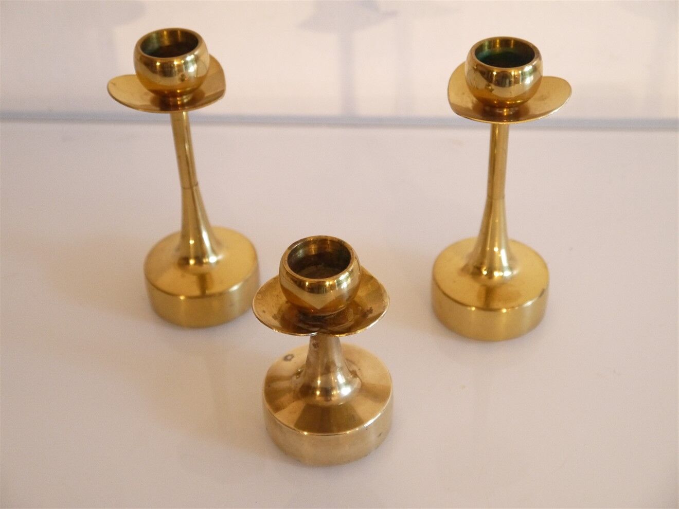 Set of 3 Scandinavian brass candle holders 1970