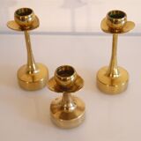 Set of 3 Scandinavian brass candle holders 1970