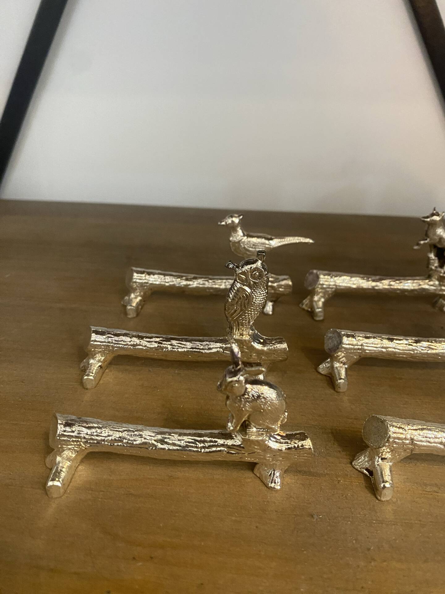 Lot de 6 porte-couteaux vintage en métal argenté – Décor animaux sur b