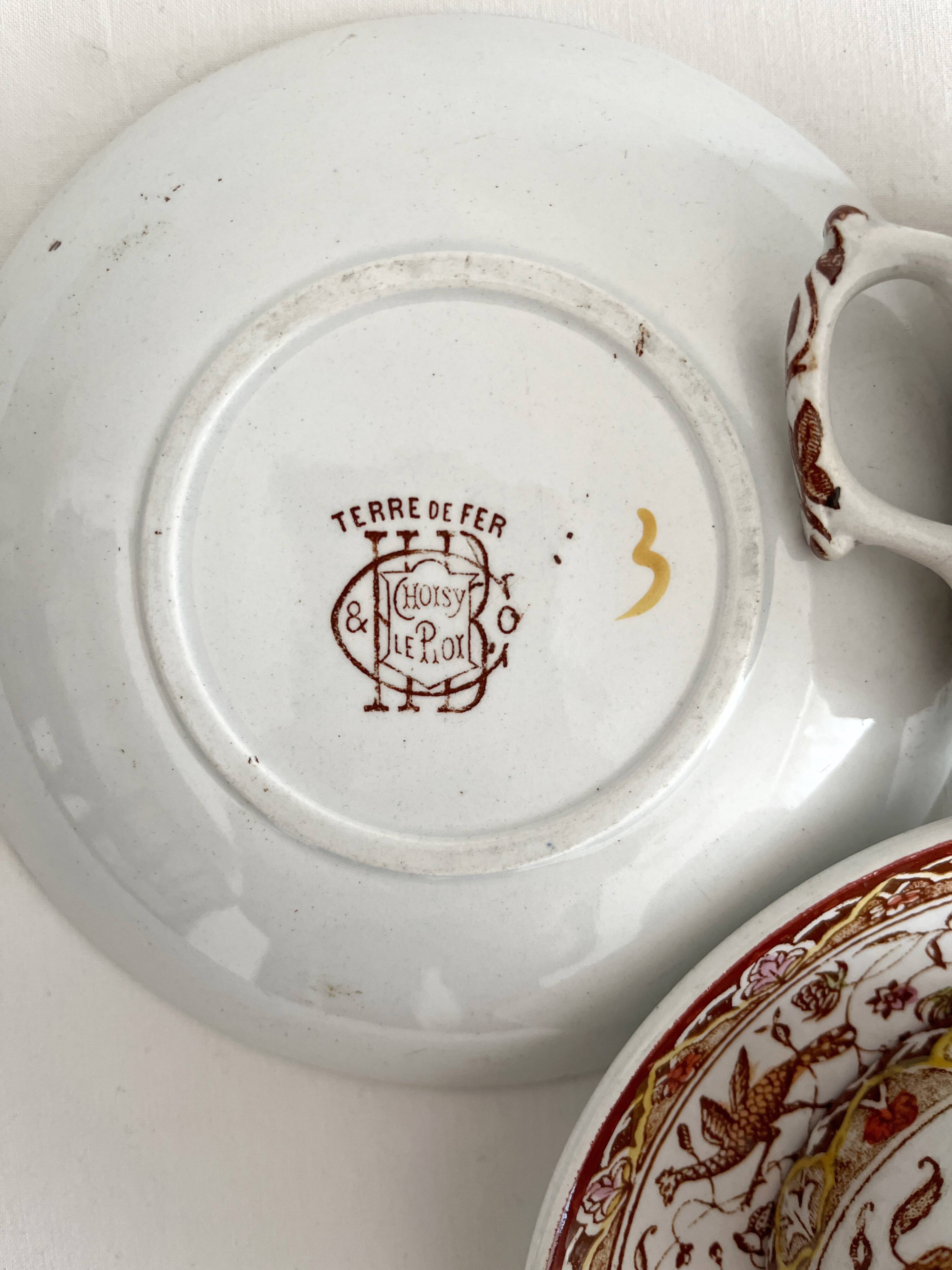 2 polychrome ironstone coffee cups Choisy le Roi