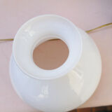 Vintage table lamp made of wood, opaline and brushed brass