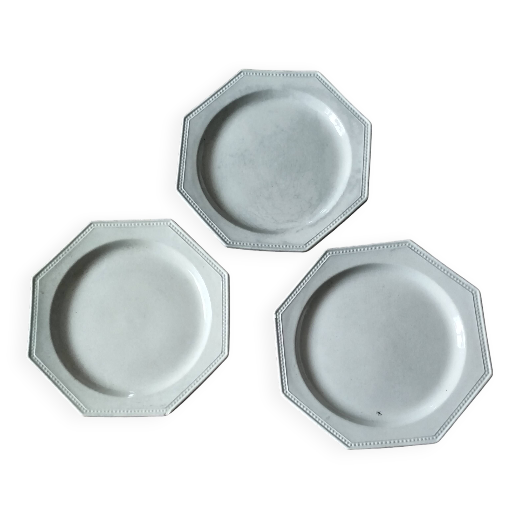 Set of 3 Creil and Montereau pearl plates