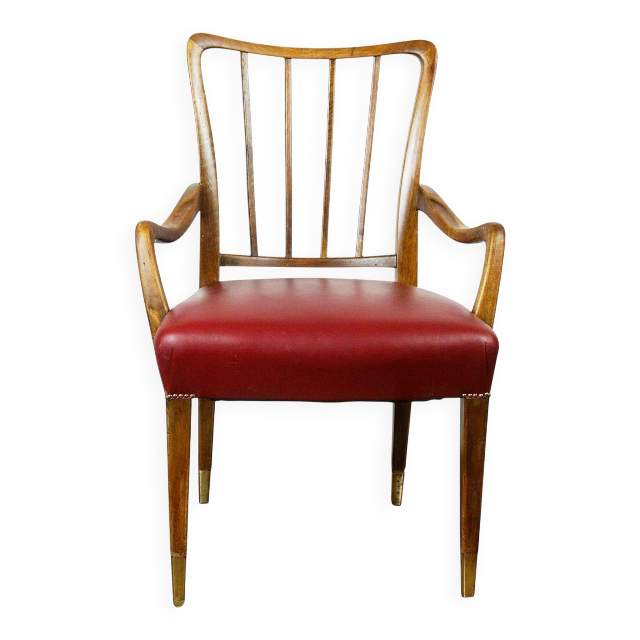 Austrian Dining Chairs in Walnut and Red Leather by Oswald Haerdtl from the Mid-Century