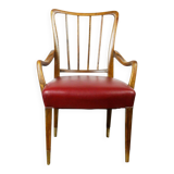 Austrian Dining Chairs in Walnut and Red Leather by Oswald Haerdtl from the Mid-Century