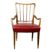Austrian Dining Chairs in Walnut and Red Leather by Oswald Haerdtl from the Mid-Century