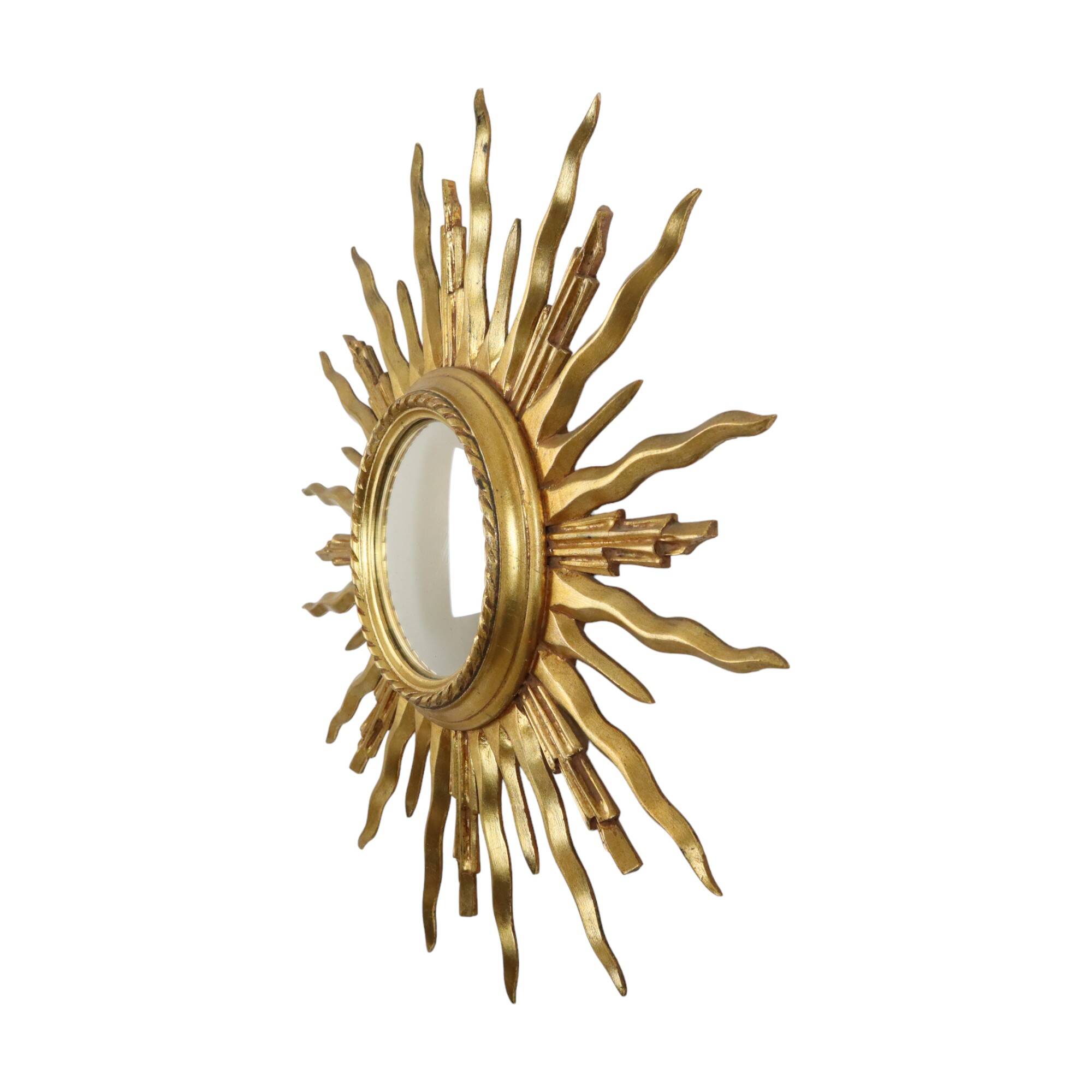Large Wooden Sun Mirror Sunburst Butler Mirror Gold Witch Eye