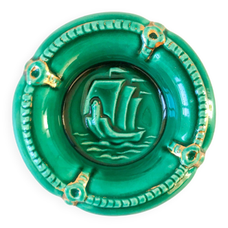 green and gold ceramic ashtray from the 60s