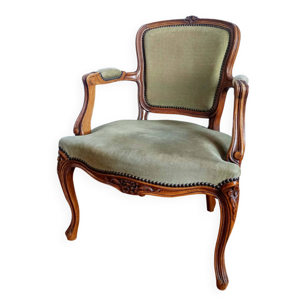 Fauteuil cabriolet vert Louis XV