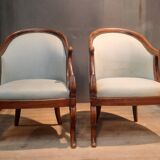 Pair of swan neck gondola armchairs
