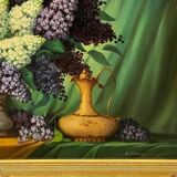 Painting signed "Still life with lilacs".