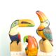 Set de 3 toucans et perroquet en bois, années 80