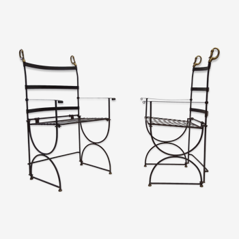 Paire de fauteuils Néo Classique pliants en métal et laiton - 1970