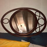 Oval rattan mirror in brown vintage, 72x49 cm