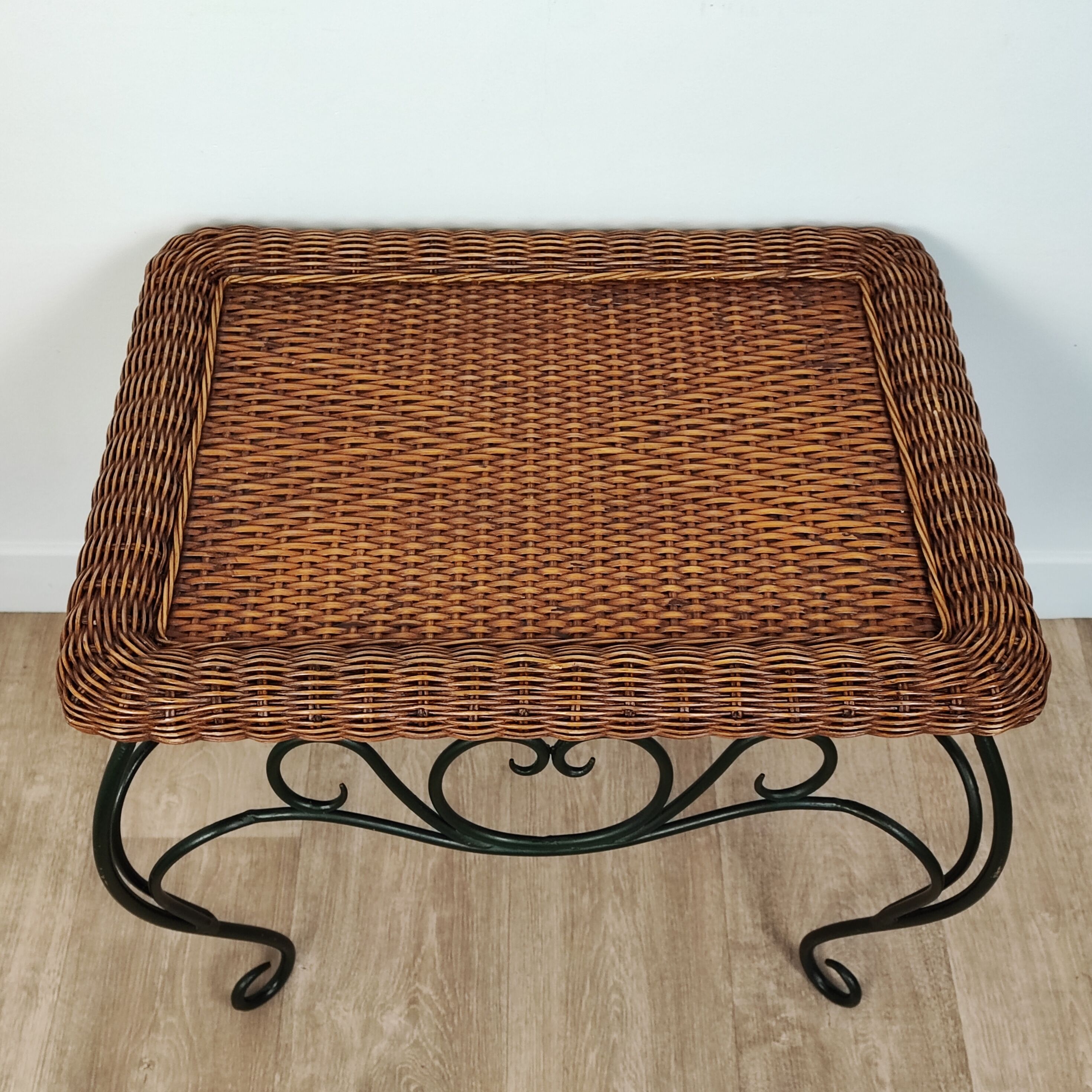 Rattan and wrought iron coffee table