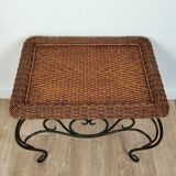 Rattan and wrought iron coffee table