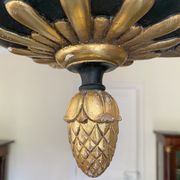 Empire style chandelier with four lights in sheet metal, bronze with patina and gilding